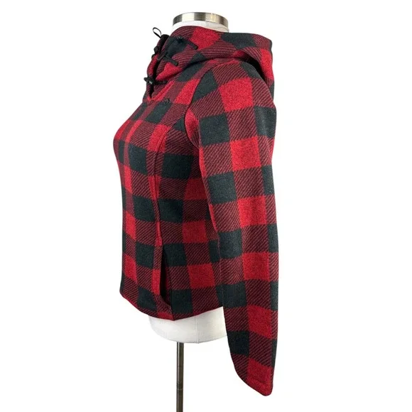 The North Face Crescent Buffalo Plaid Fleece Toggle Hooded Pullover Womens Small - Picture 7 of 16